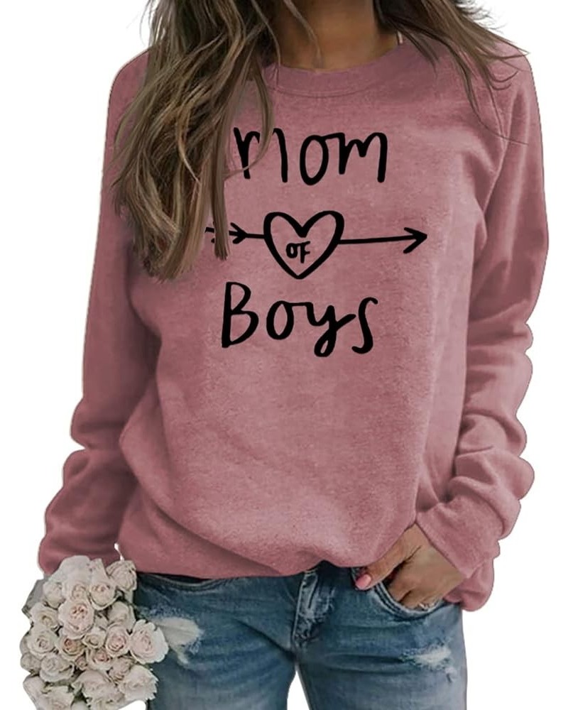 Mom of Boys Sweatshirt Women Long Sleeve Letters Print Pullover Mama Sweatshirt Casual Loose Crewneck Tops For Winter Red $16...