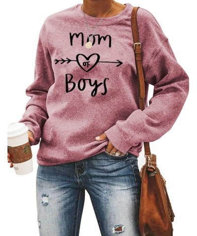 Mom of Boys Sweatshirt Women Long Sleeve Letters Print Pullover Mama Sweatshirt Casual Loose Crewneck Tops For Winter Red $16...