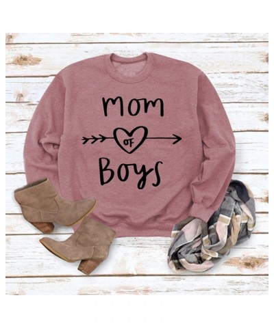 Mom of Boys Sweatshirt Women Long Sleeve Letters Print Pullover Mama Sweatshirt Casual Loose Crewneck Tops For Winter Red $16...