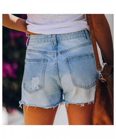 Women's Ripped Denim Jean Shorts High Waisted Stretchy Folded Hem Short Jeans Botton Waist Pocketed Casual Shorts 03 Light Bl...