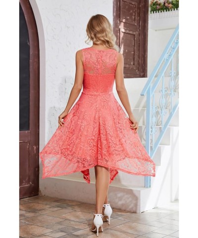 Women's Elegant Floral Lace Sleeveless Handkerchief Hem Asymmetrical Cocktail Party Swing Dress Coral-style 1 $14.70 Dresses