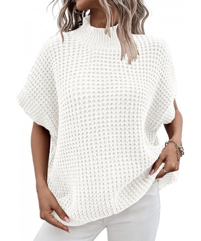 Women's Mock Neck Knit Sweater Vest Batwing Sleeve Pullover Knit Sweaters Summer Ribbed Tank Tops White $10.25 Sweaters