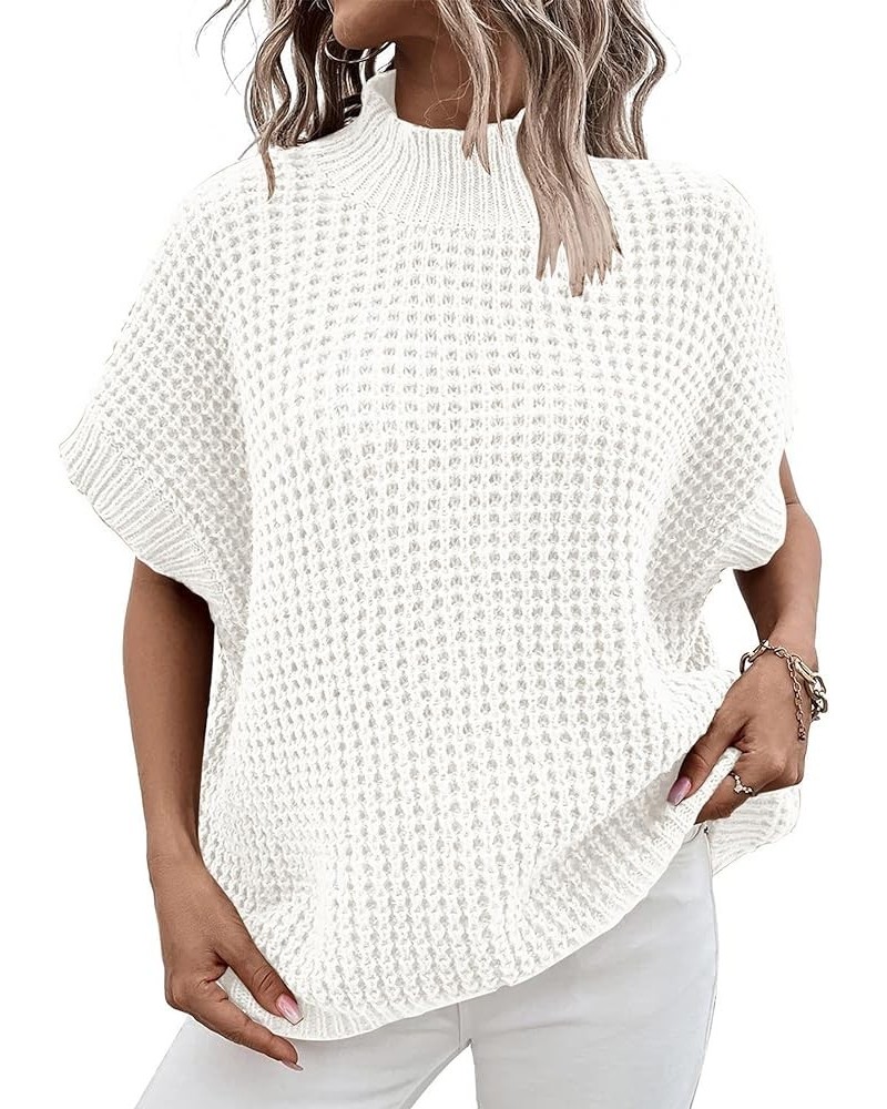 Women's Mock Neck Knit Sweater Vest Batwing Sleeve Pullover Knit Sweaters Summer Ribbed Tank Tops White $10.25 Sweaters