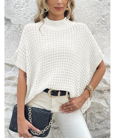 Women's Mock Neck Knit Sweater Vest Batwing Sleeve Pullover Knit Sweaters Summer Ribbed Tank Tops White $10.25 Sweaters