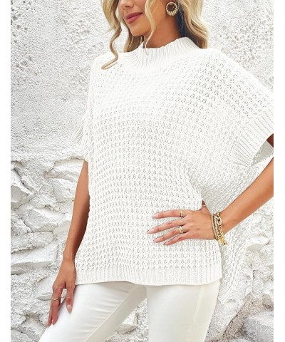 Women's Mock Neck Knit Sweater Vest Batwing Sleeve Pullover Knit Sweaters Summer Ribbed Tank Tops White $10.25 Sweaters