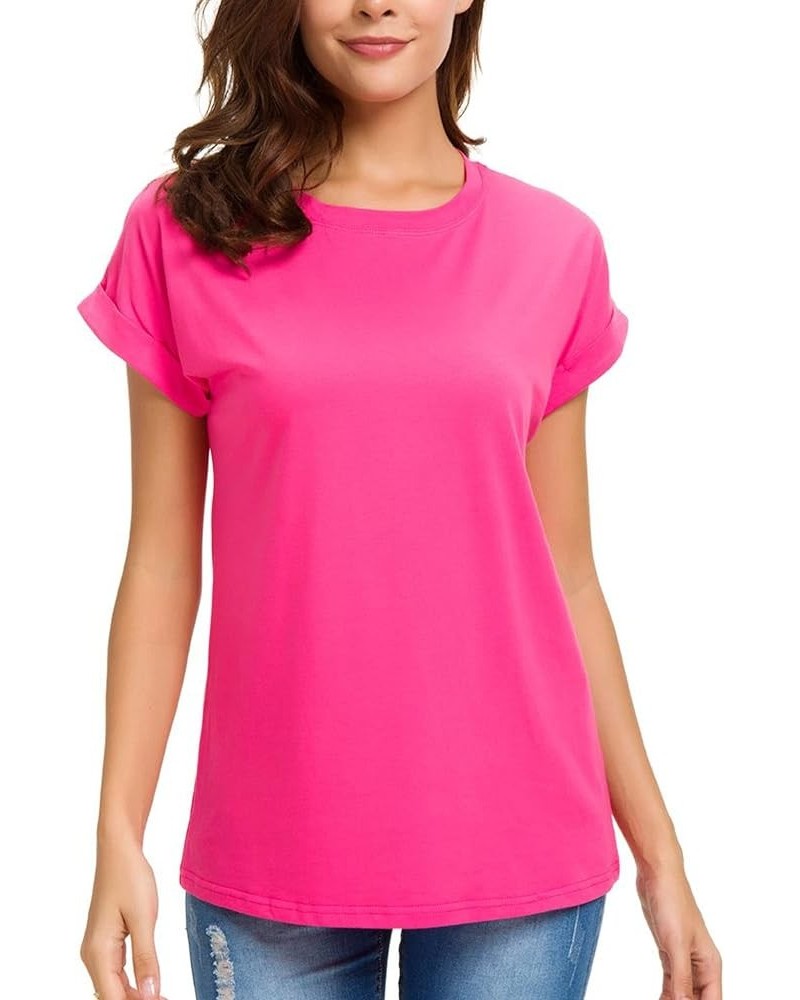 Womens Short Sleeve Loose Fitting T Shirts Cotton Casual Tops Rose Red $12.00 T-Shirts