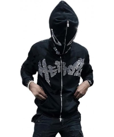 Women Y2K Graphic Full Zip Up Hoodie Rhinestone Skull Oversized Sweatshirt Halloween Fairy Grunge Hooded Jacket C-black Rhine...