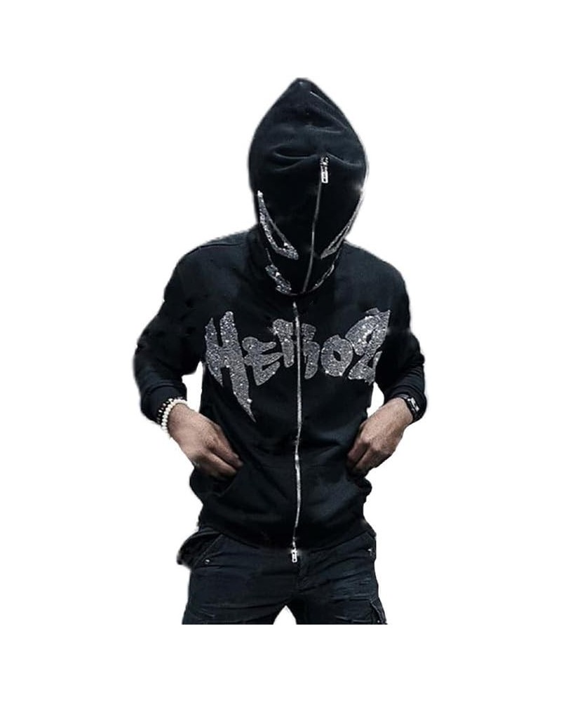 Women Y2K Graphic Full Zip Up Hoodie Rhinestone Skull Oversized Sweatshirt Halloween Fairy Grunge Hooded Jacket C-black Rhine...