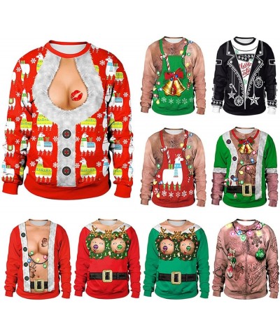 Ugly Christmas Sweater for Women Men Couples Unisex's Funny 3D Printed Crewneck Plus Size Pullover Sweatshirts Christmas E $1...