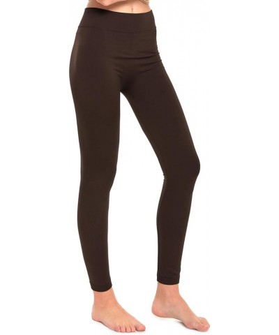 Leggings - Women's Fleece Lined Solid Color Full Length Winter Leggings Free Size Brown $7.97 Leggings