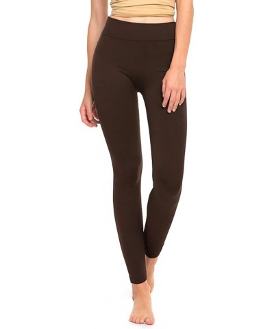 Leggings - Women's Fleece Lined Solid Color Full Length Winter Leggings Free Size Brown $7.97 Leggings