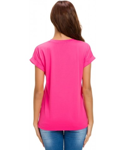 Womens Short Sleeve Loose Fitting T Shirts Cotton Casual Tops Rose Red $12.00 T-Shirts