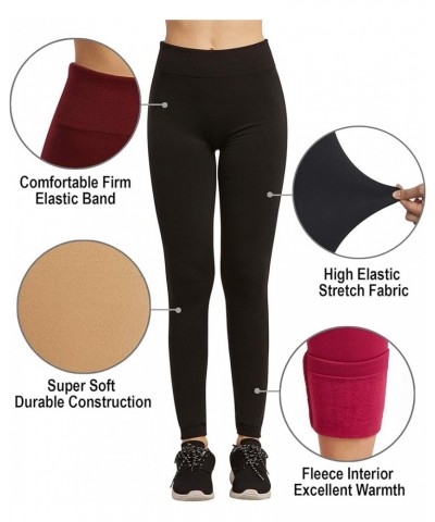 Leggings - Women's Fleece Lined Solid Color Full Length Winter Leggings Free Size Brown $7.97 Leggings