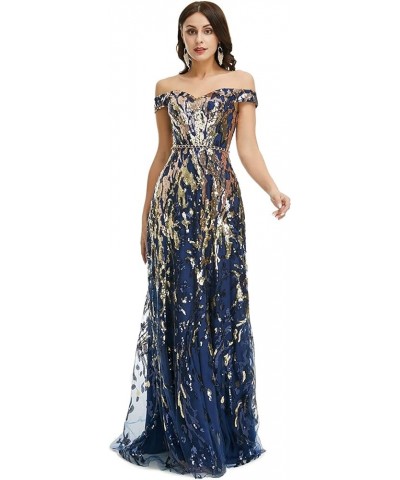 Sexy Prom Dress Colorful Sequin Off Shoulder Sweetheart Long Formal Dress Evening Dress Formal Graduation Gown Navy $40.00 Dr...