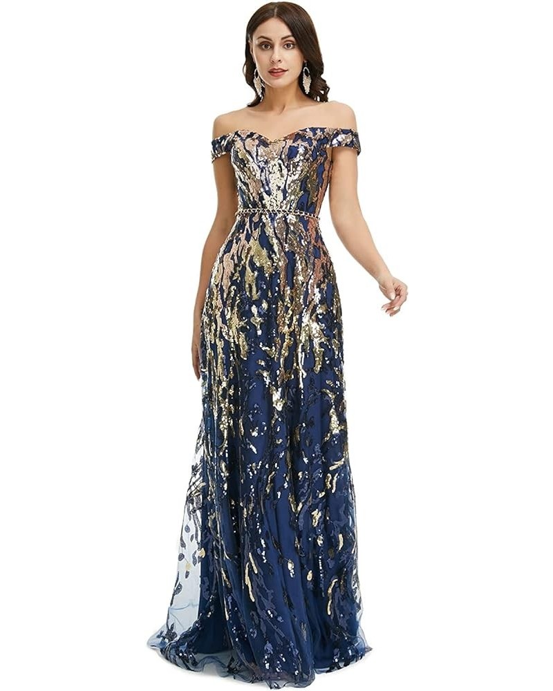 Sexy Prom Dress Colorful Sequin Off Shoulder Sweetheart Long Formal Dress Evening Dress Formal Graduation Gown Navy $40.00 Dr...