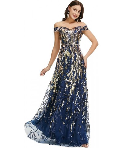 Sexy Prom Dress Colorful Sequin Off Shoulder Sweetheart Long Formal Dress Evening Dress Formal Graduation Gown Navy $40.00 Dr...