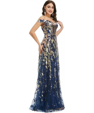 Sexy Prom Dress Colorful Sequin Off Shoulder Sweetheart Long Formal Dress Evening Dress Formal Graduation Gown Navy $40.00 Dr...