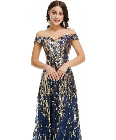 Sexy Prom Dress Colorful Sequin Off Shoulder Sweetheart Long Formal Dress Evening Dress Formal Graduation Gown Navy $40.00 Dr...