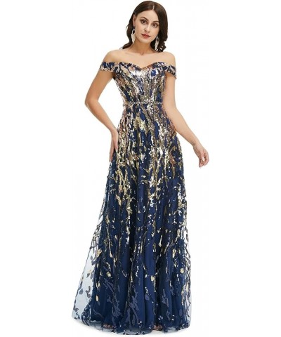 Sexy Prom Dress Colorful Sequin Off Shoulder Sweetheart Long Formal Dress Evening Dress Formal Graduation Gown Navy $40.00 Dr...