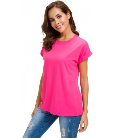 Womens Short Sleeve Loose Fitting T Shirts Cotton Casual Tops Rose Red $12.00 T-Shirts