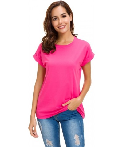 Womens Short Sleeve Loose Fitting T Shirts Cotton Casual Tops Rose Red $12.00 T-Shirts