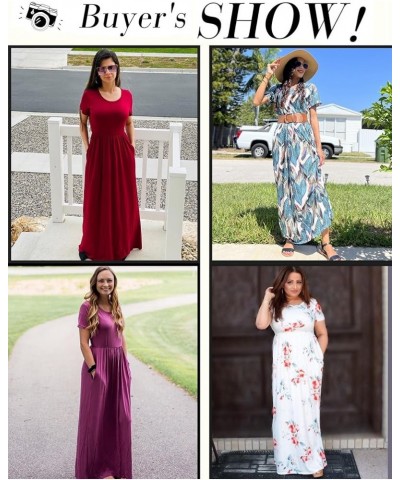 Women Short Sleeve Loose Plain Casual Long Maxi Dresses with Pockets 02-bandanna White Pink $10.50 Dresses