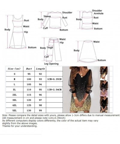 Sequin Sheer Mesh Ladies Dress V Neck Plus Size Women's Long Sleeve Bodycon Mock Mini Dresses (Color : H, Size : L/Large) XXL...