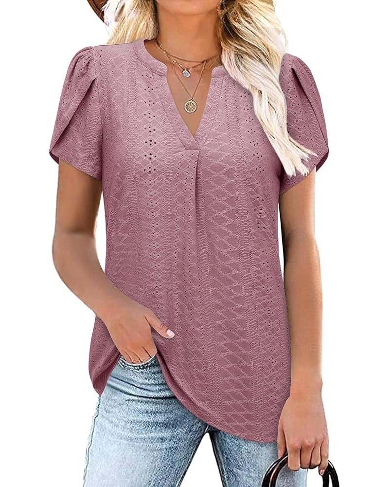 Women Summer Casual Short Sleeve T-Shirts V Neck Tops Short Sleeve Loose Fit Tunic Blouses T-pink $11.76 Tops