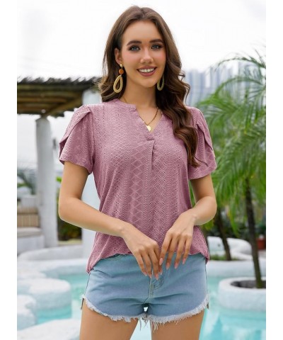 Women Summer Casual Short Sleeve T-Shirts V Neck Tops Short Sleeve Loose Fit Tunic Blouses T-pink $11.76 Tops