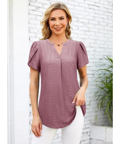 Women Summer Casual Short Sleeve T-Shirts V Neck Tops Short Sleeve Loose Fit Tunic Blouses T-pink $11.76 Tops