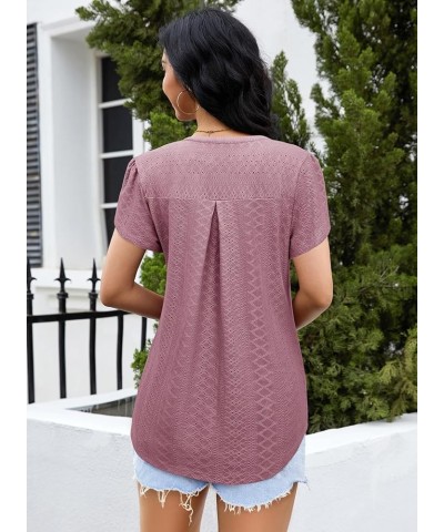 Women Summer Casual Short Sleeve T-Shirts V Neck Tops Short Sleeve Loose Fit Tunic Blouses T-pink $11.76 Tops