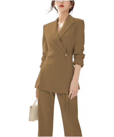 Women's Two Piece Long Sleeve Suits One Button Blazer and Work Pant Elegant Suit for Women Brown $38.68 Suits