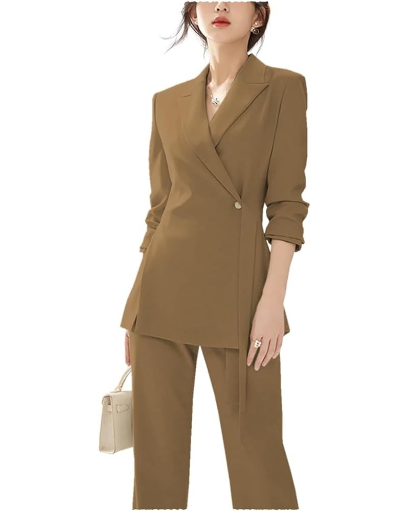 Women's Two Piece Long Sleeve Suits One Button Blazer and Work Pant Elegant Suit for Women Brown $38.68 Suits