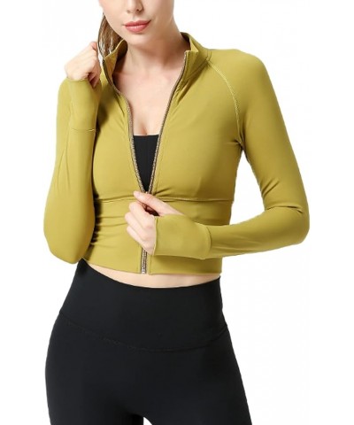 Women's Lightweight Athletic Full Zip Cropped Workout Running Jacket with Thumb Holes Yellow $17.62 Jackets