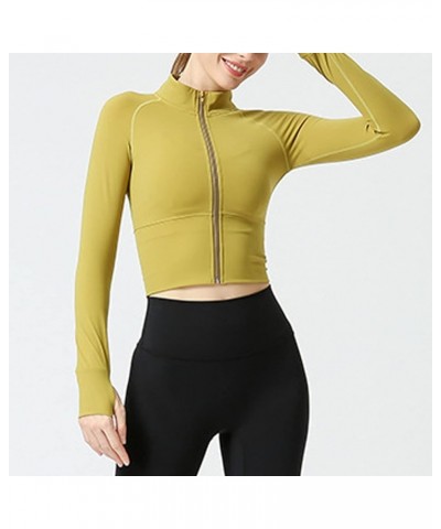 Women's Lightweight Athletic Full Zip Cropped Workout Running Jacket with Thumb Holes Yellow $17.62 Jackets