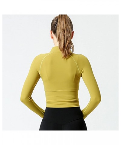 Women's Lightweight Athletic Full Zip Cropped Workout Running Jacket with Thumb Holes Yellow $17.62 Jackets