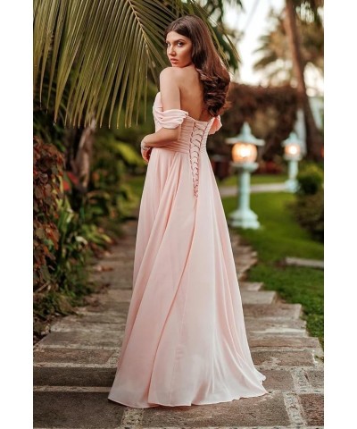 Off Shoulder Bridesmaid Dresses for Women Long Pleated Chiffon A Line Formal Evening Prom Dress with Slit Burnt Orange $25.83...