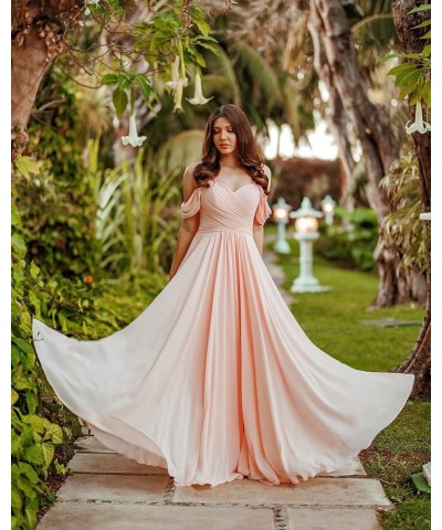 Off Shoulder Bridesmaid Dresses for Women Long Pleated Chiffon A Line Formal Evening Prom Dress with Slit Burnt Orange $25.83...