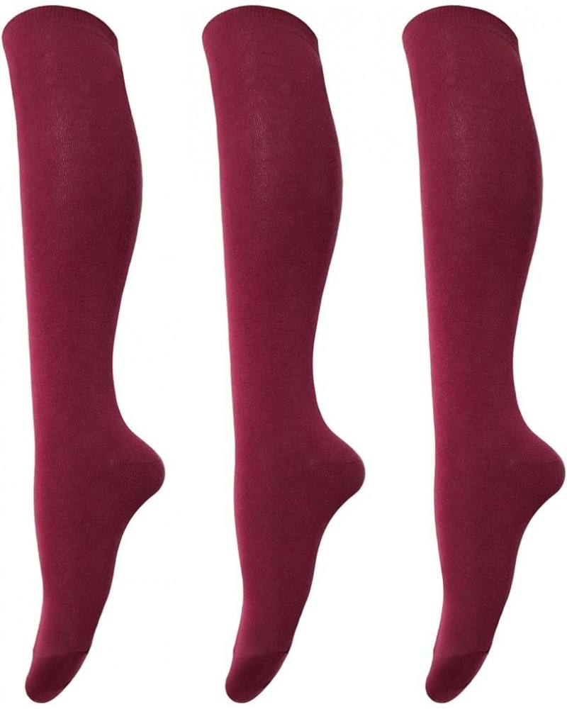 Women’s Knee High Socks, Combed Cotton (86%), Non-Slip, Stretch, Adjusted Calf, Soft, Non See Through (Size 5-9) Burgundy $8....