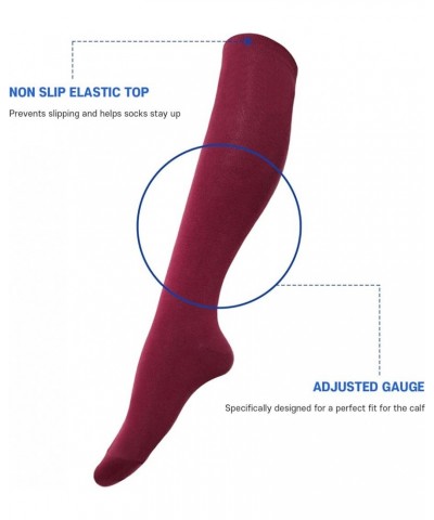 Women’s Knee High Socks, Combed Cotton (86%), Non-Slip, Stretch, Adjusted Calf, Soft, Non See Through (Size 5-9) Burgundy $8....