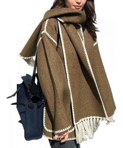 Women's Autumn And Winter Fashion Coat Casual Embroidery Tassel Scarf Loose Jacket Coffee $30.16 Jackets