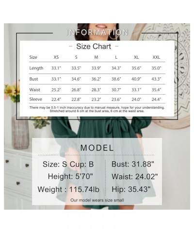 Womens Summer Casual Long Puff Sleeve V-Neck Mini Dress Smocked Ruffle Sweetheart Neckline A-line Flowy Dresses Dark Green $1...