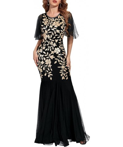 Women's Evening Dress 1920s Sequin Mermaid Hem Maxi Long Formal Ball Gown Matte Gold $34.00 Dresses