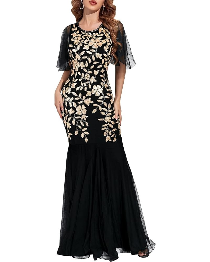 Women's Evening Dress 1920s Sequin Mermaid Hem Maxi Long Formal Ball Gown Matte Gold $34.00 Dresses