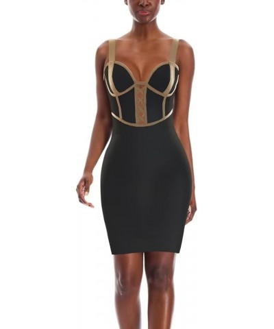 Womens Sexy Stretch Skinny Knee Length Bodycon Attractive Strap Midi Dress Drbdh434-blackgold $32.80 Dresses