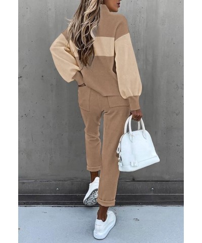 Women's 2 Piece Outfits Mock Neck Long Sleeve Pullover Sweatshirt Jogger Pants Sweatsuit Matching Sets Colorblock Apricot $20...