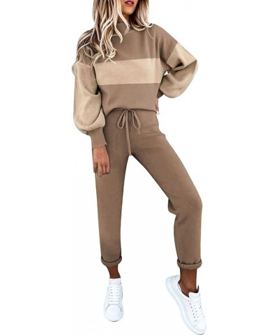 Women's 2 Piece Outfits Mock Neck Long Sleeve Pullover Sweatshirt Jogger Pants Sweatsuit Matching Sets Colorblock Apricot $20...