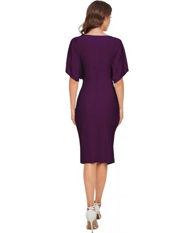 Women's Short Sleeve V Neck Twist Front Split Midi Dress Pearlied Purple $13.49 Dresses