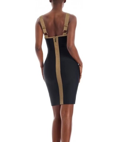 Womens Sexy Stretch Skinny Knee Length Bodycon Attractive Strap Midi Dress Drbdh434-blackgold $32.80 Dresses