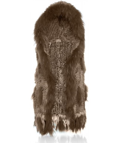 Genuine Rabbit Fur Coat for Women with Raccoon Fur Trim Collar, Hooded Fur Vest Womens Fur Vest, Soft and Comfortable Natural...